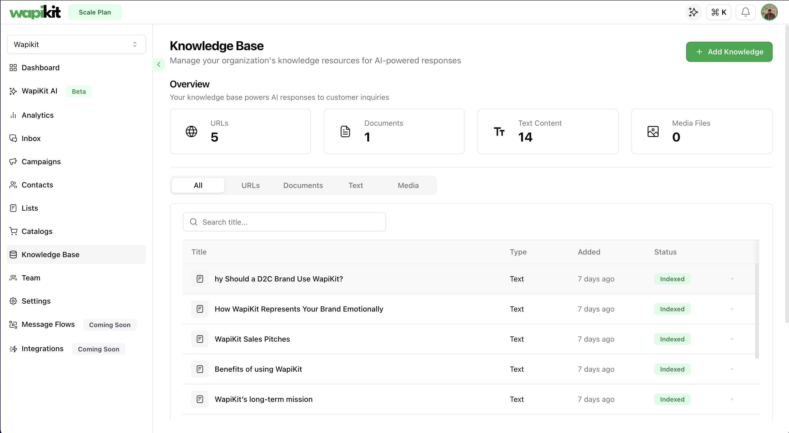 Knowledge Base - Wapikit